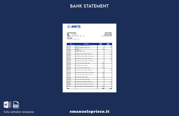 modello Excel di estratto conto bancario BNCTL Timor Est stile verificato